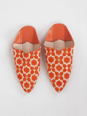 Moroccan Star Brocade Pointed Babouche Slippers, Orange