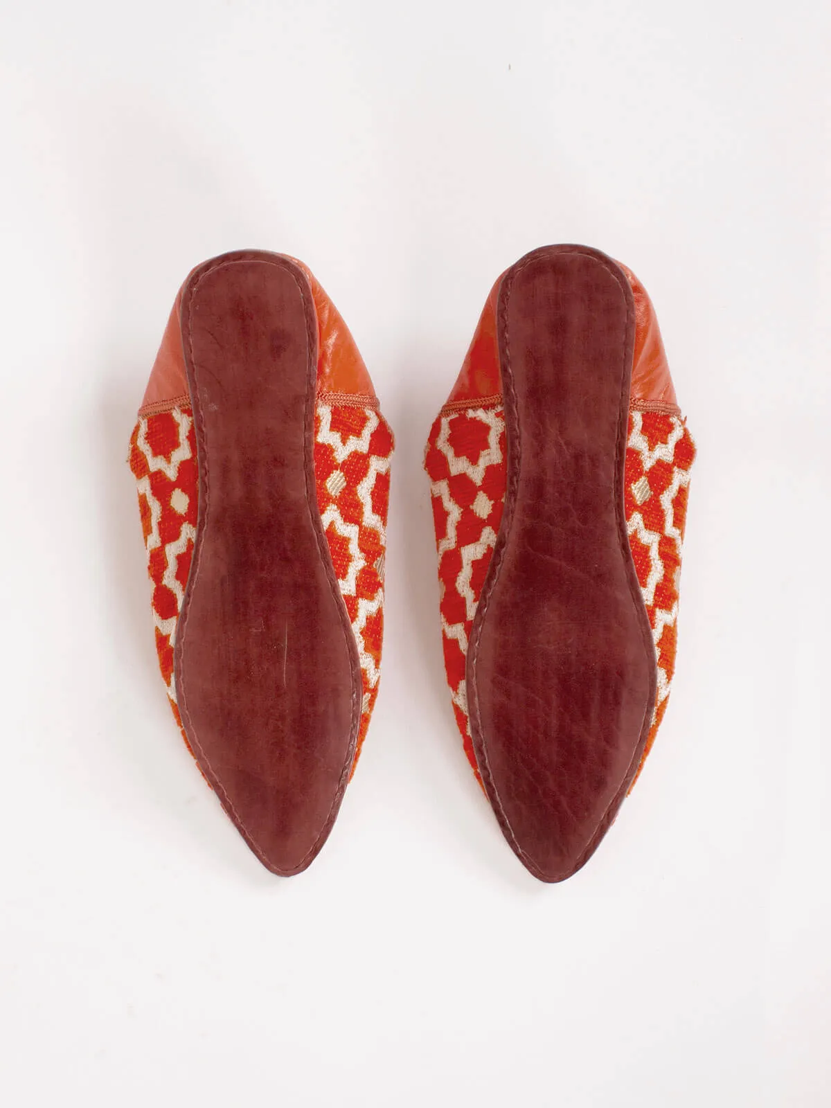 Moroccan Star Brocade Pointed Babouche Slippers, Orange