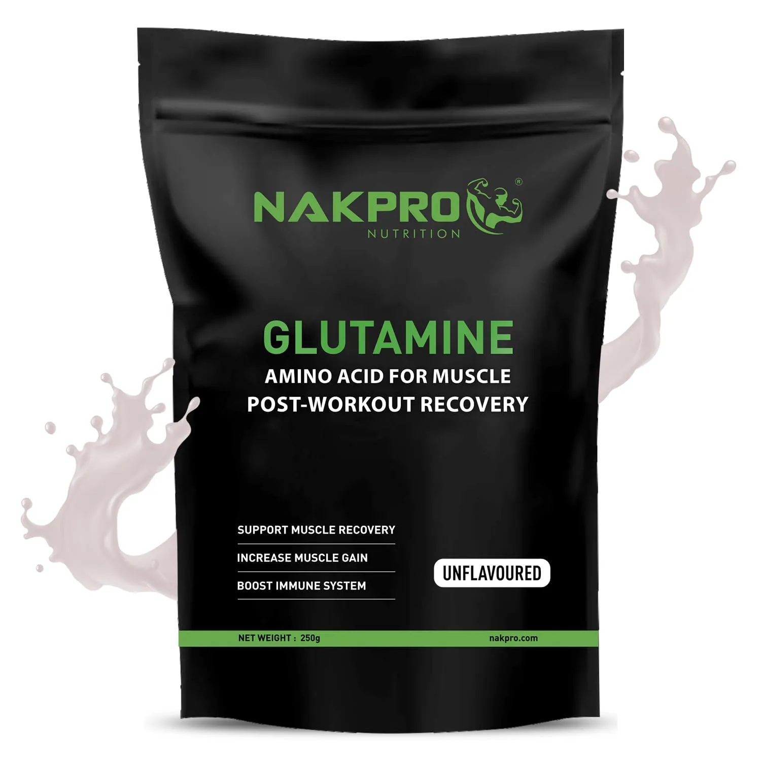 Nakpro L-Glutamine Powder | 4g Glutamine Per Serving, 50 Servings | Post Workout Amino Acid Supplement for Muscle Growth and Recovery (Unflavoured, 250g)