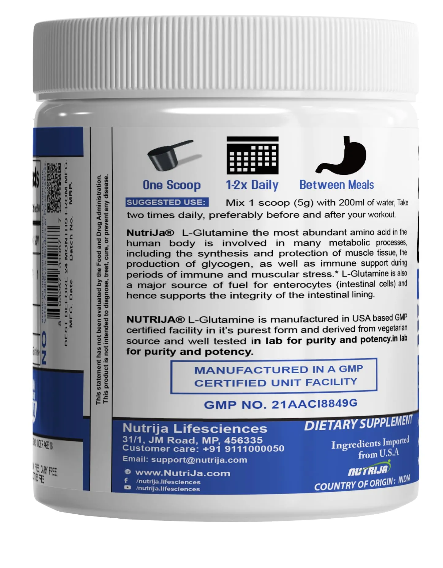 NutriJa Micronized Glutamine Powder, Amino Acid Supplement | Support Muscle Growth & Recovery | 5g Per Serving- 250 grams (Unflavored)