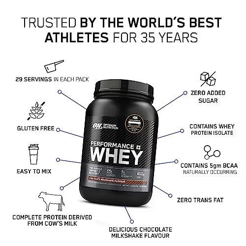 OPTIMUM NUTRITION Performance Whey Protein Powder Blend with Isolate, 24g Protein, 5g BCAA, Chocolate, 1 kg