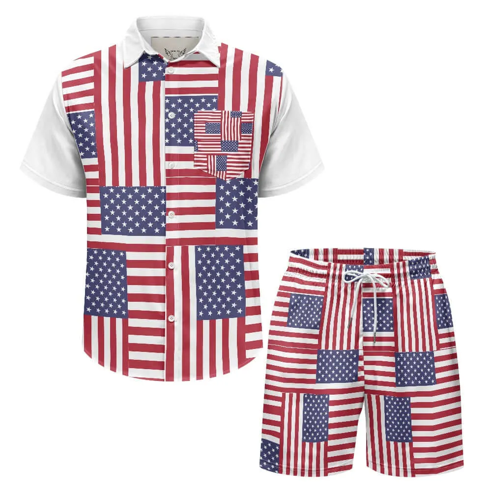 Patriotic 4th of July Shorts Outfit Set for Men