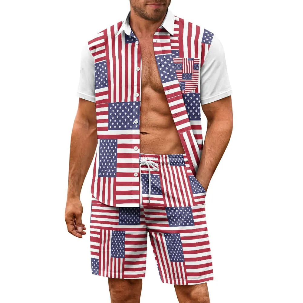 Patriotic 4th of July Shorts Outfit Set for Men