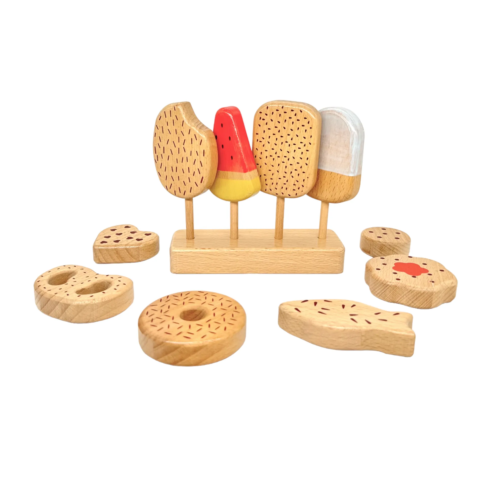 **Pre-order (Ships in 2-3 Weeks)**10 Pcs Wooden Popsicle Ice Cream Bar and Pastry Cookies Pretend Play Set