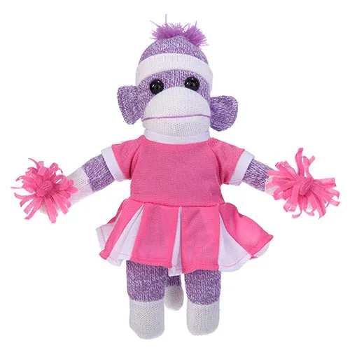 Purple Sock Monkey Plush in Cheerleader Outfit