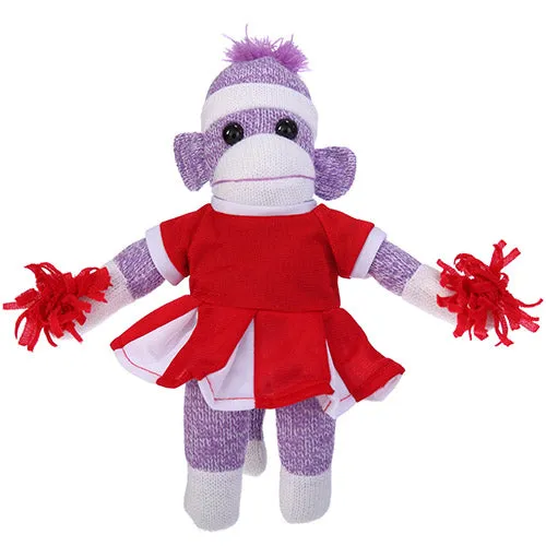 Purple Sock Monkey Plush in Cheerleader Outfit