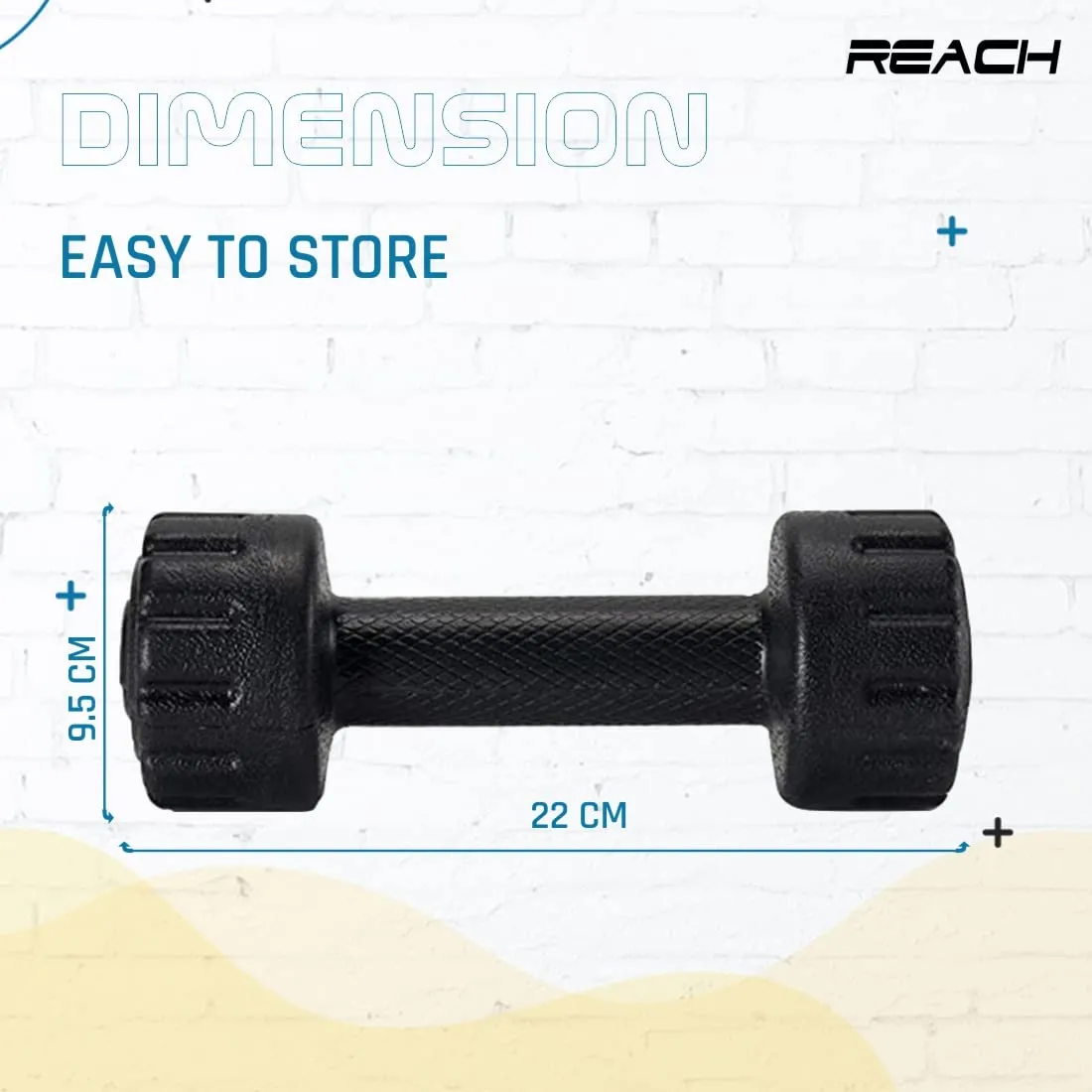 Reach PVC Dumbbell Set Weights| Pack of 2 For Strength Training Home Gym Fitness & Full Body Workout | Easy Grip & Anti- slip Dumbbell for Weight loss (1kg, Black)