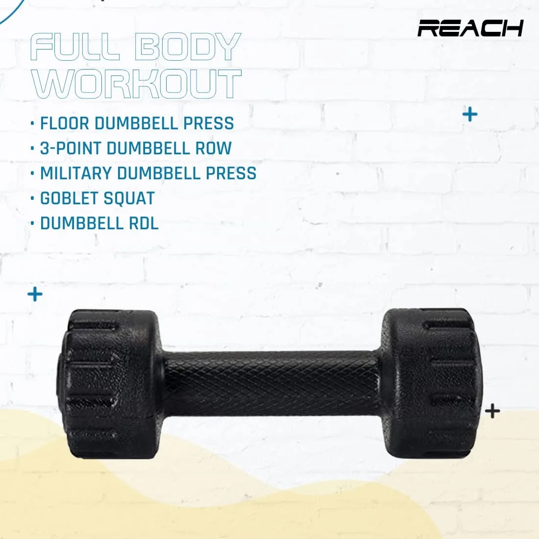 Reach PVC Dumbbell Set Weights| Pack of 2 For Strength Training Home Gym Fitness & Full Body Workout | Easy Grip & Anti- slip Dumbbell for Weight loss (1kg, Black)