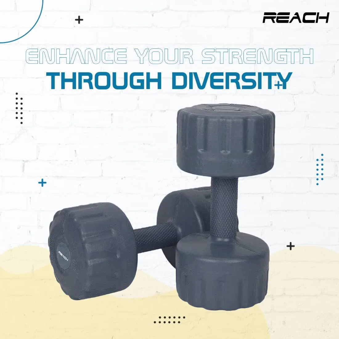 Reach PVC Dumbbell Set Weights| Pack of 2 For Strength Training Home Gym Fitness & Full Body Workout | Easy Grip & Anti- slip Dumbbell for Weight loss (1kg, Grey)