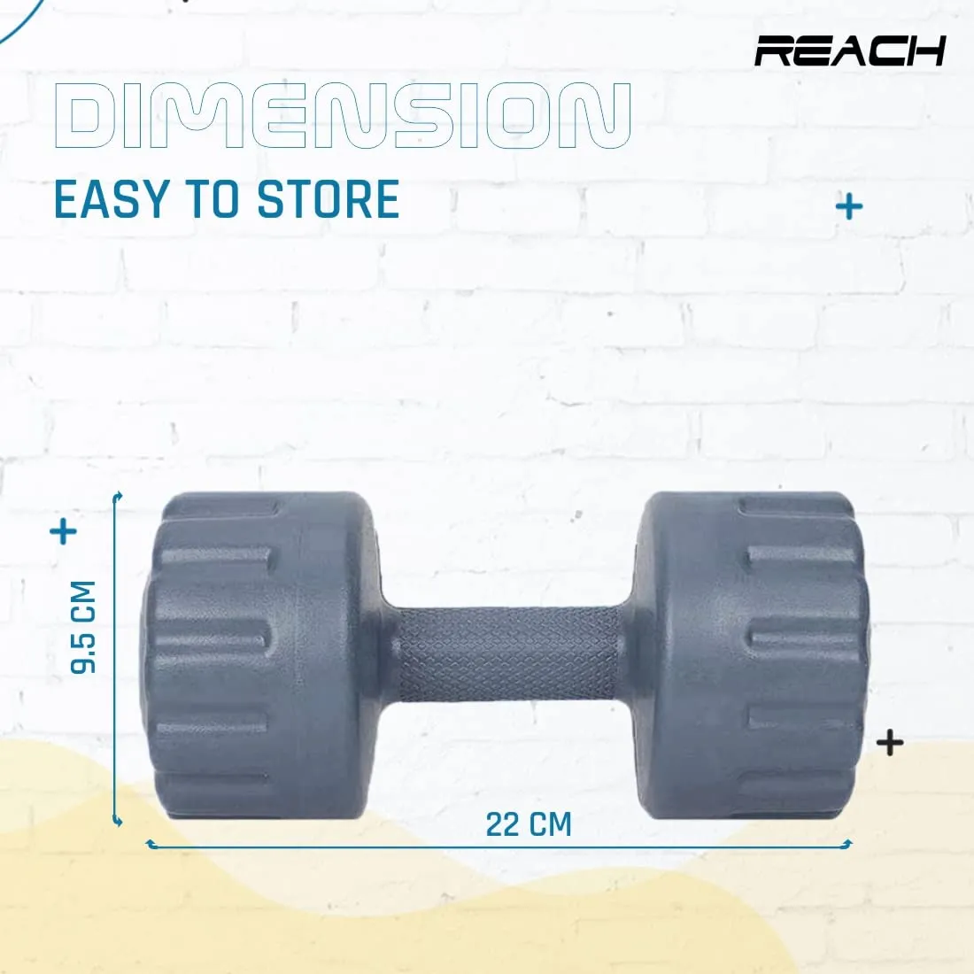 Reach PVC Dumbbell Set Weights| Pack of 2 For Strength Training Home Gym Fitness & Full Body Workout | Easy Grip & Anti- slip Dumbbell for Weight loss (1kg, Grey)