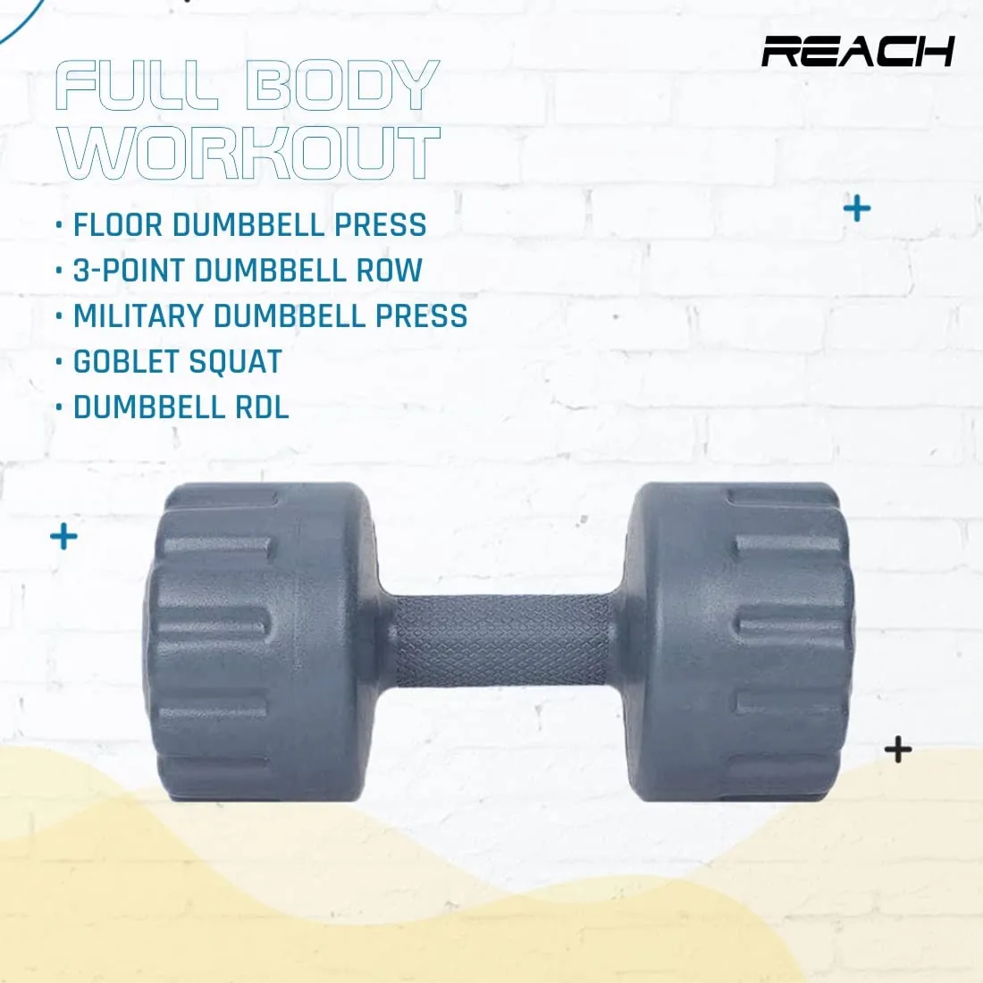 Reach PVC Dumbbell Set Weights| Pack of 2 For Strength Training Home Gym Fitness & Full Body Workout | Easy Grip & Anti- slip Dumbbell for Weight loss (1kg, Grey)