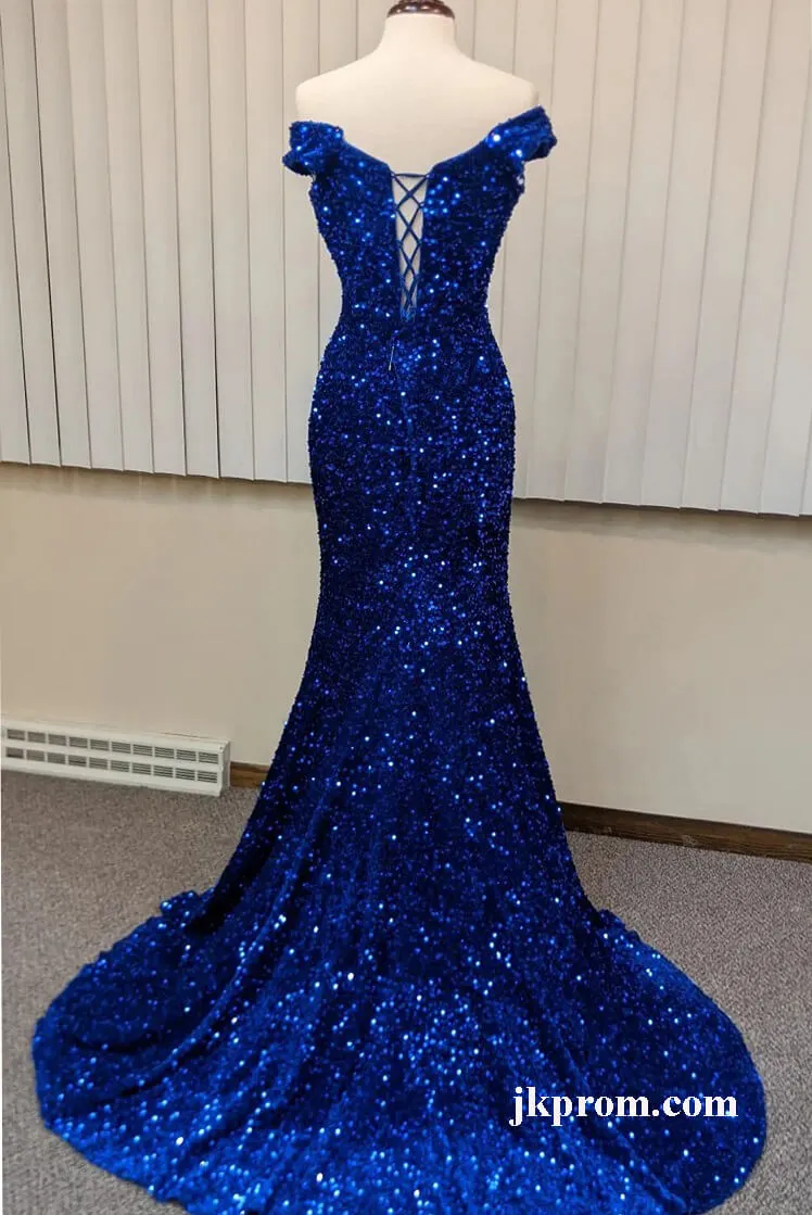 Red Glitter Prom Dress Long,Plus Size Royal Blue Formal Dresses