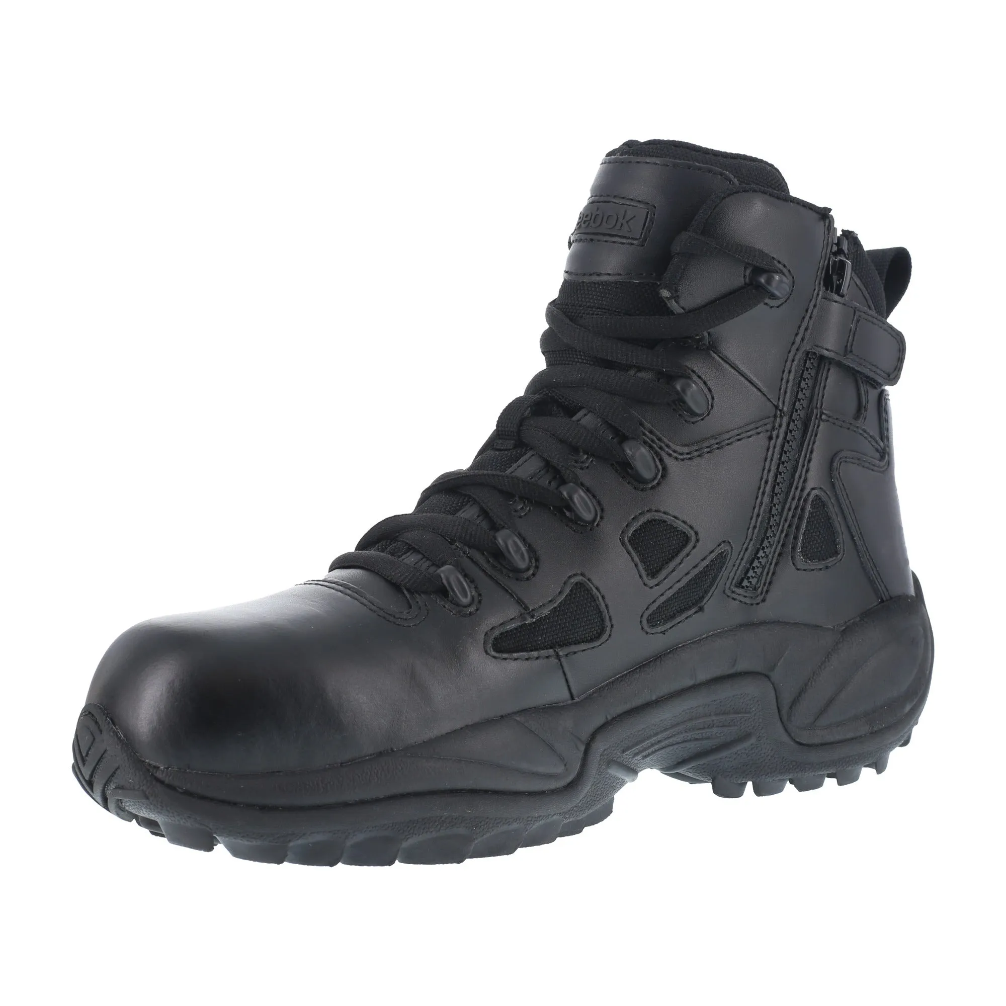 Reebok Mens Black Leather 6in Tactical Boots Rapid Response RB Comp Toe 5.5 M