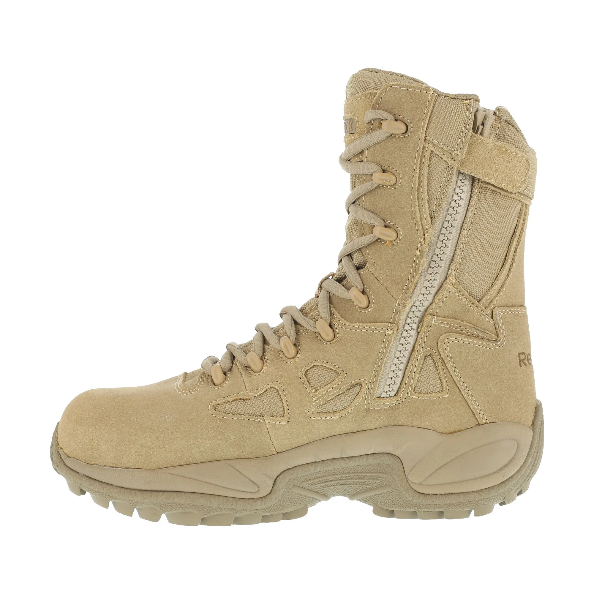 Reebok Womens Desert Tan Suede Tactical Boots Rapid Response RB Side Zip