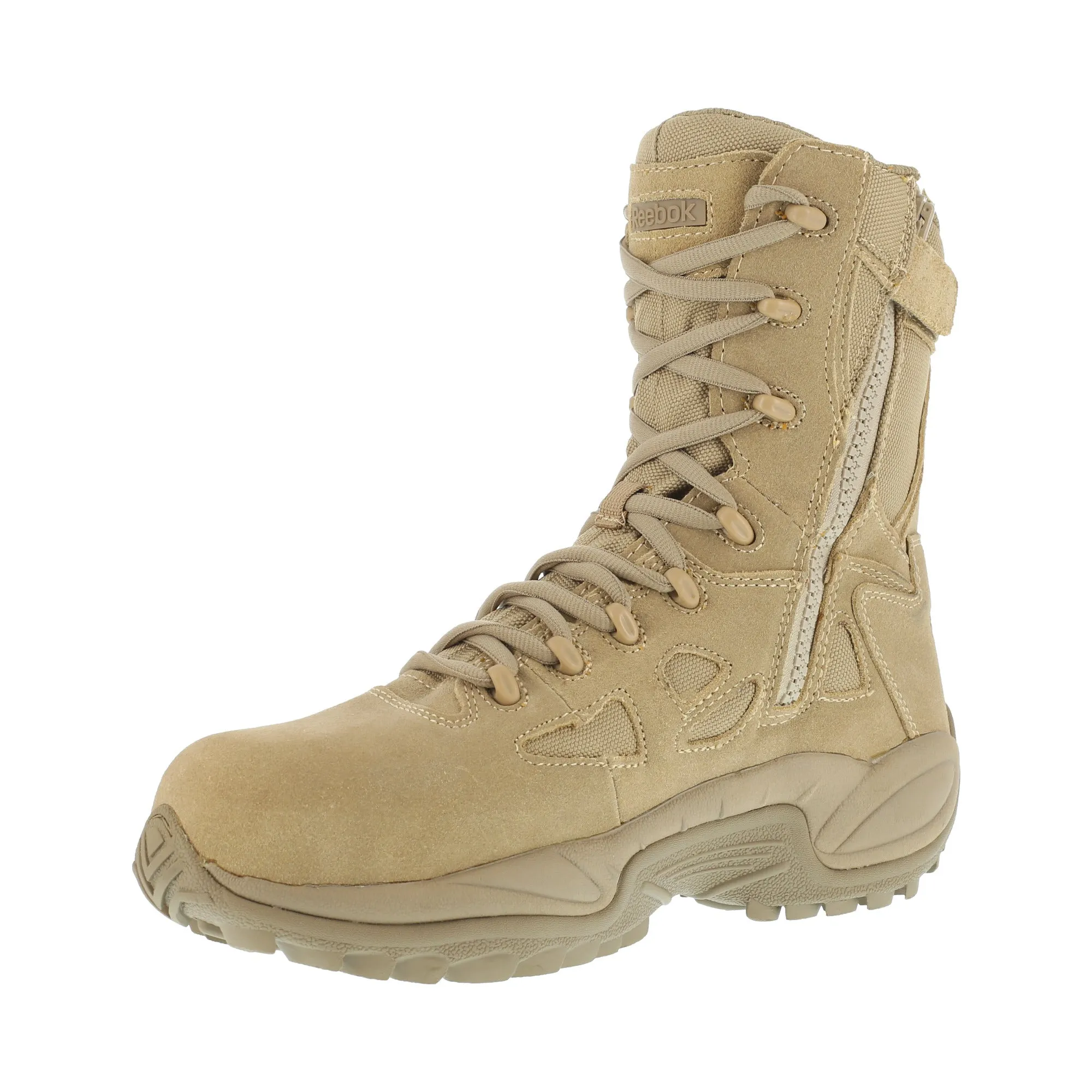 Reebok Womens Desert Tan Suede Tactical Boots Rapid Response RB Side Zip