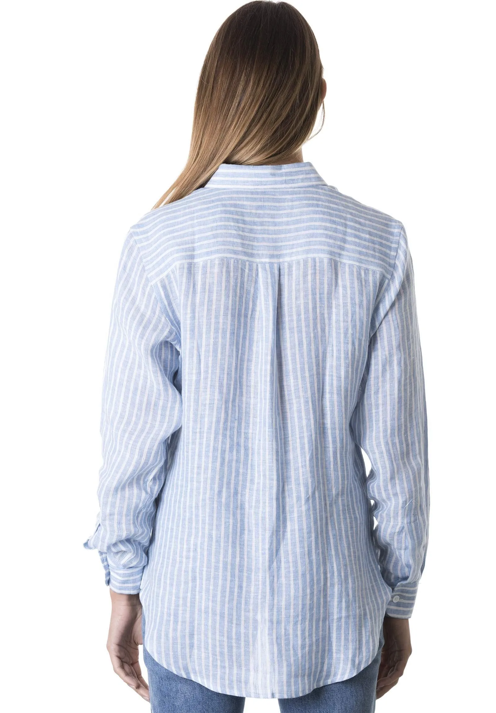 Rina Chambray Stripes Slim-Fit Linen Shirt