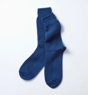 Rototo - Cotton Waffle Crew Socks - Dull Blue