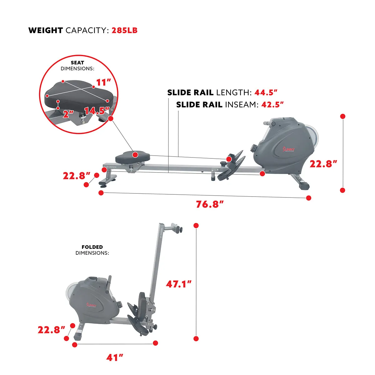 Rowing Machine Magnetic Rower, LCD Monitor w/ Device Holder