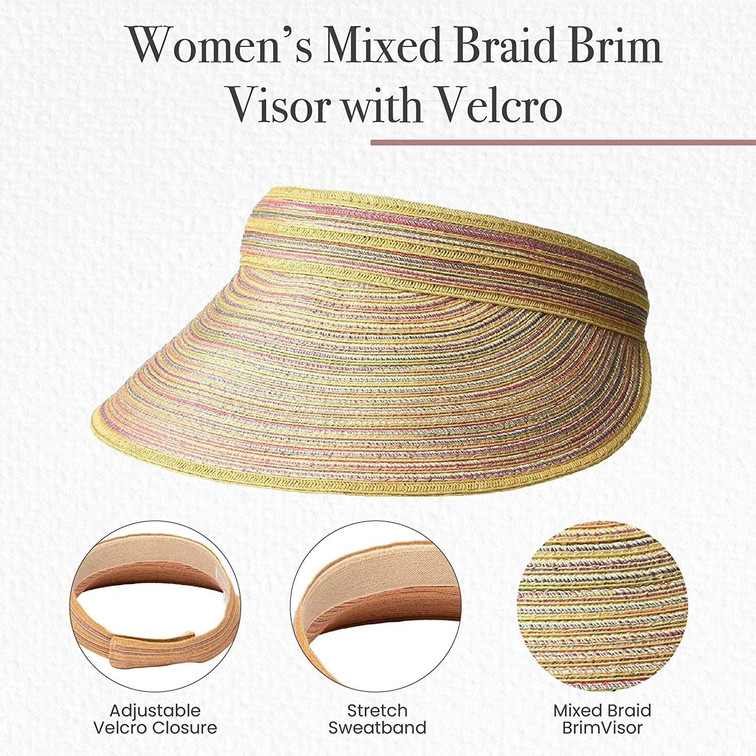 San Diego Hat Company Women's Velcro Mixed Braided Brim Visor | Women's Sun Hats