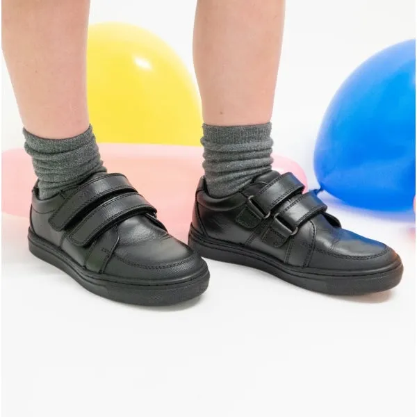 SANTOS Boys Leather Twin Strap Shoes Black