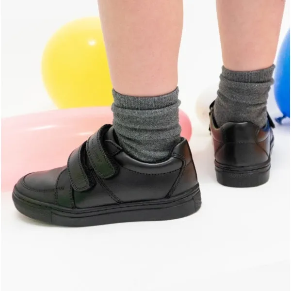 SANTOS Boys Leather Twin Strap Shoes Black