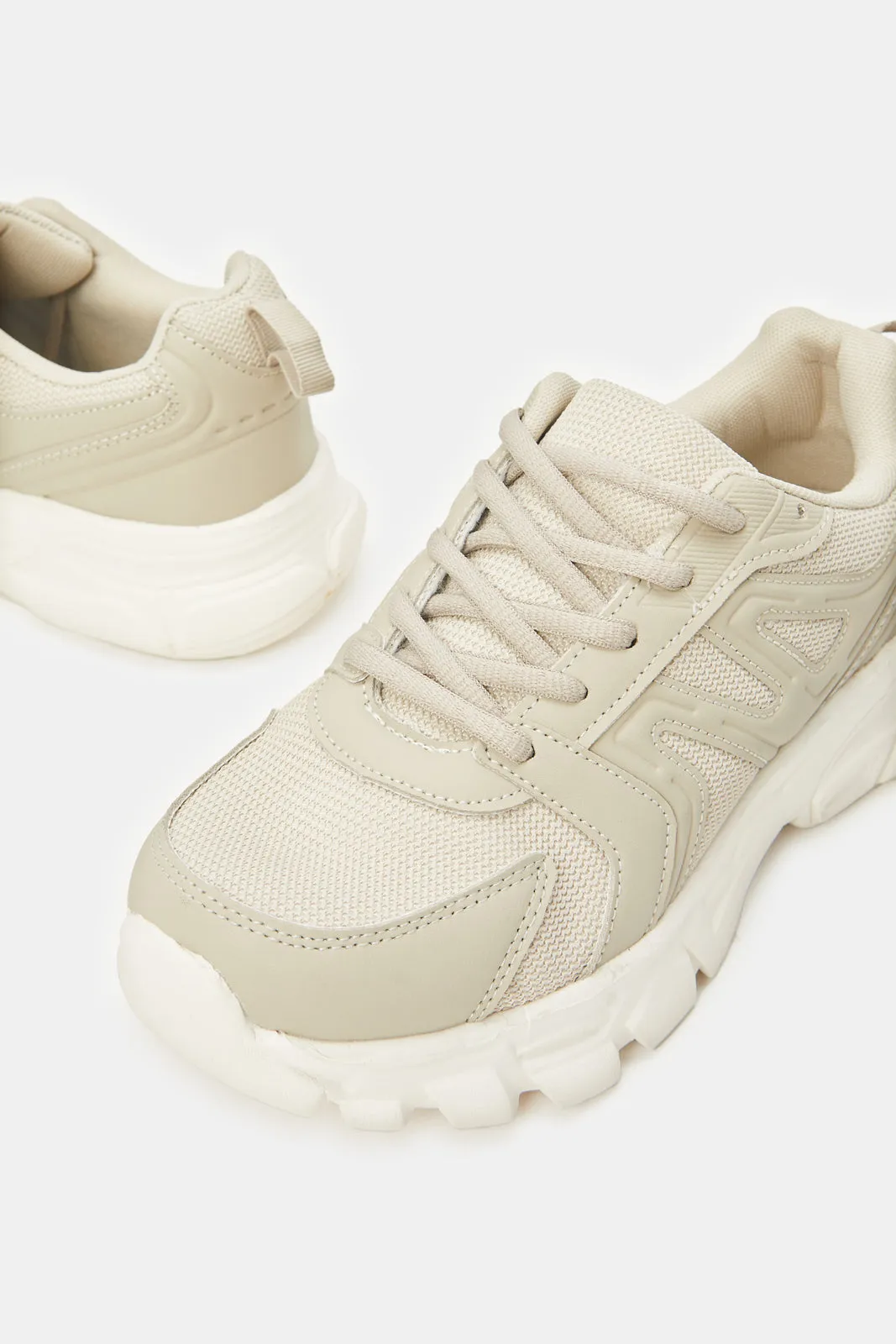 Senior Boys Beige Material Block Chunky Sneaker