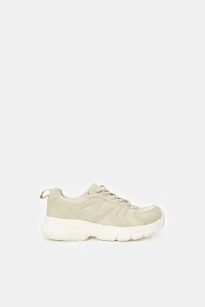 Senior Boys Beige Material Block Chunky Sneaker