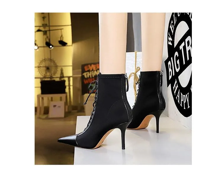 Sexy High Heel Pointed Toe Lace-up Boots