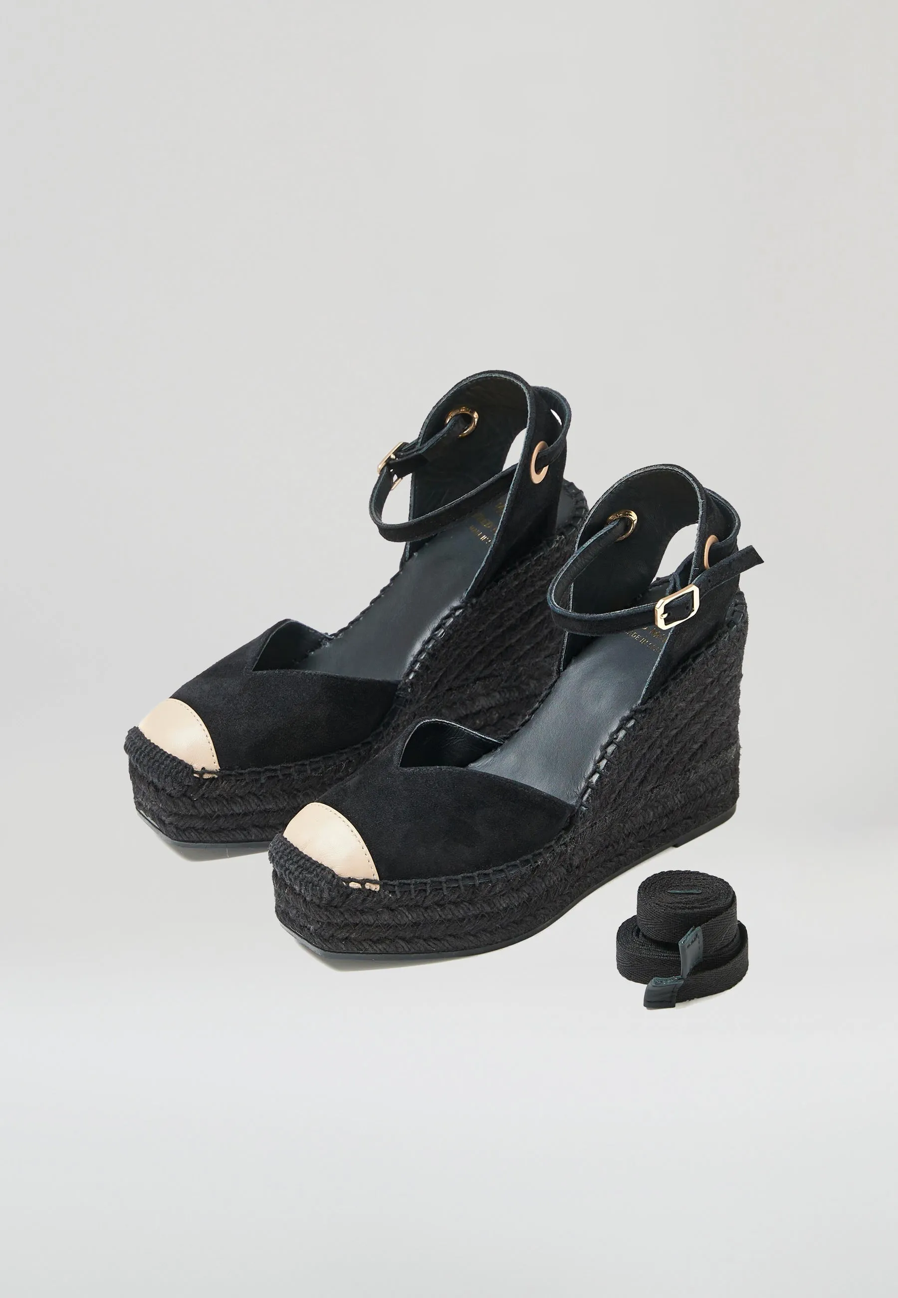 Square Toe Wedges - Black Suede