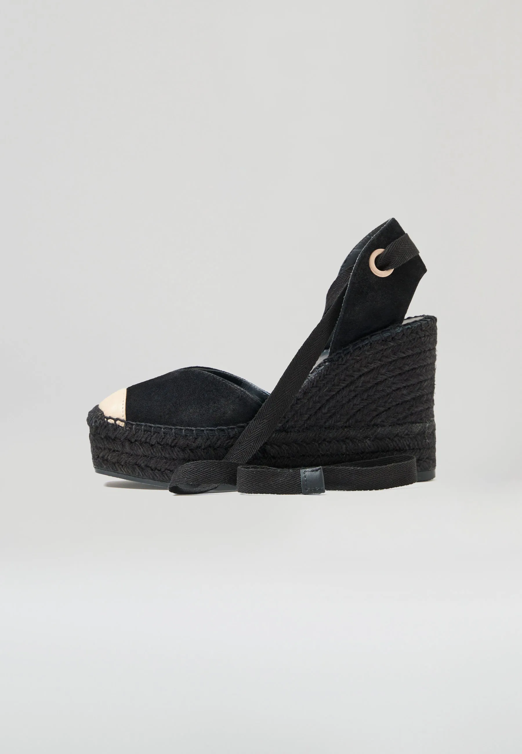 Square Toe Wedges - Black Suede