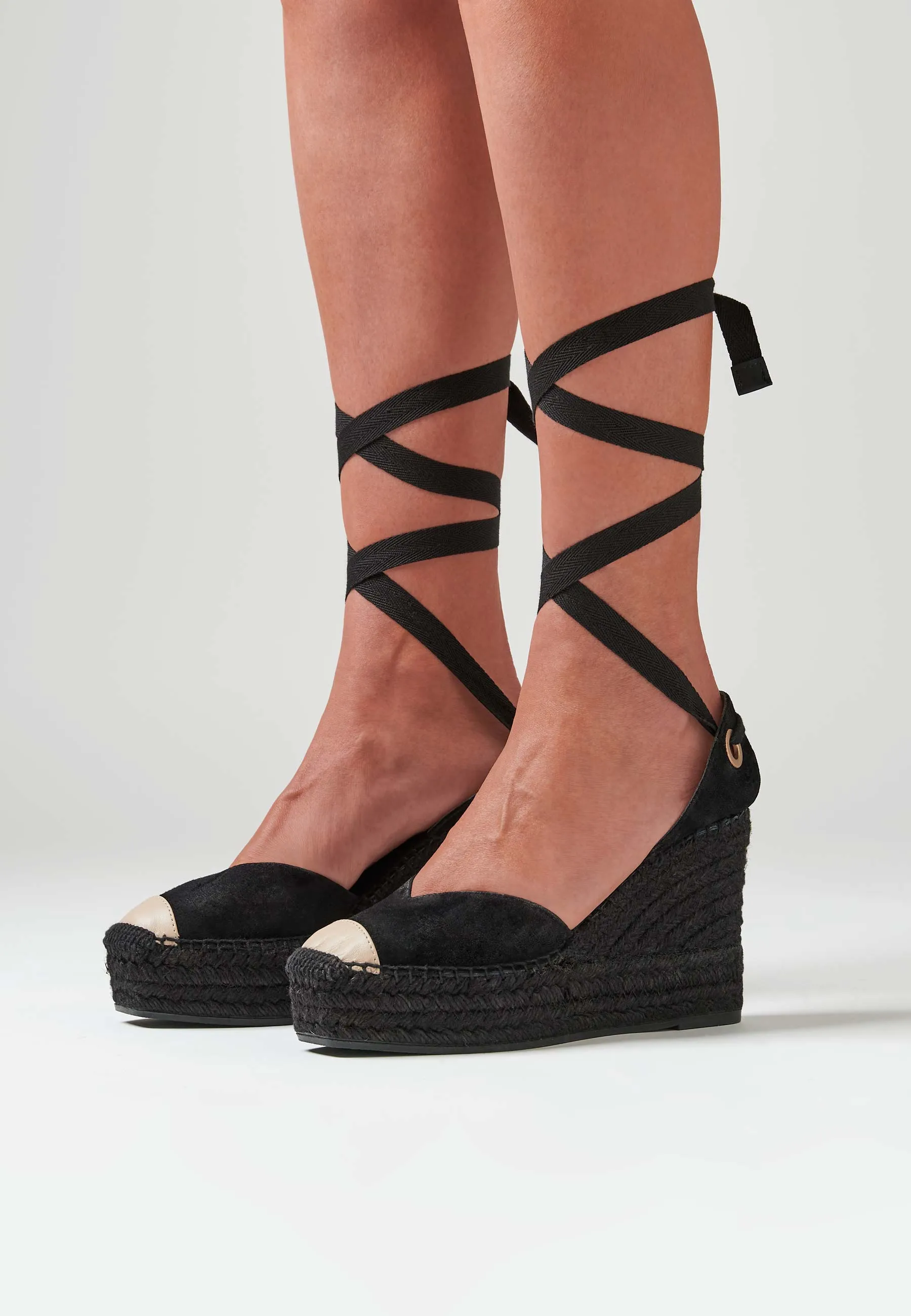 Square Toe Wedges - Black Suede