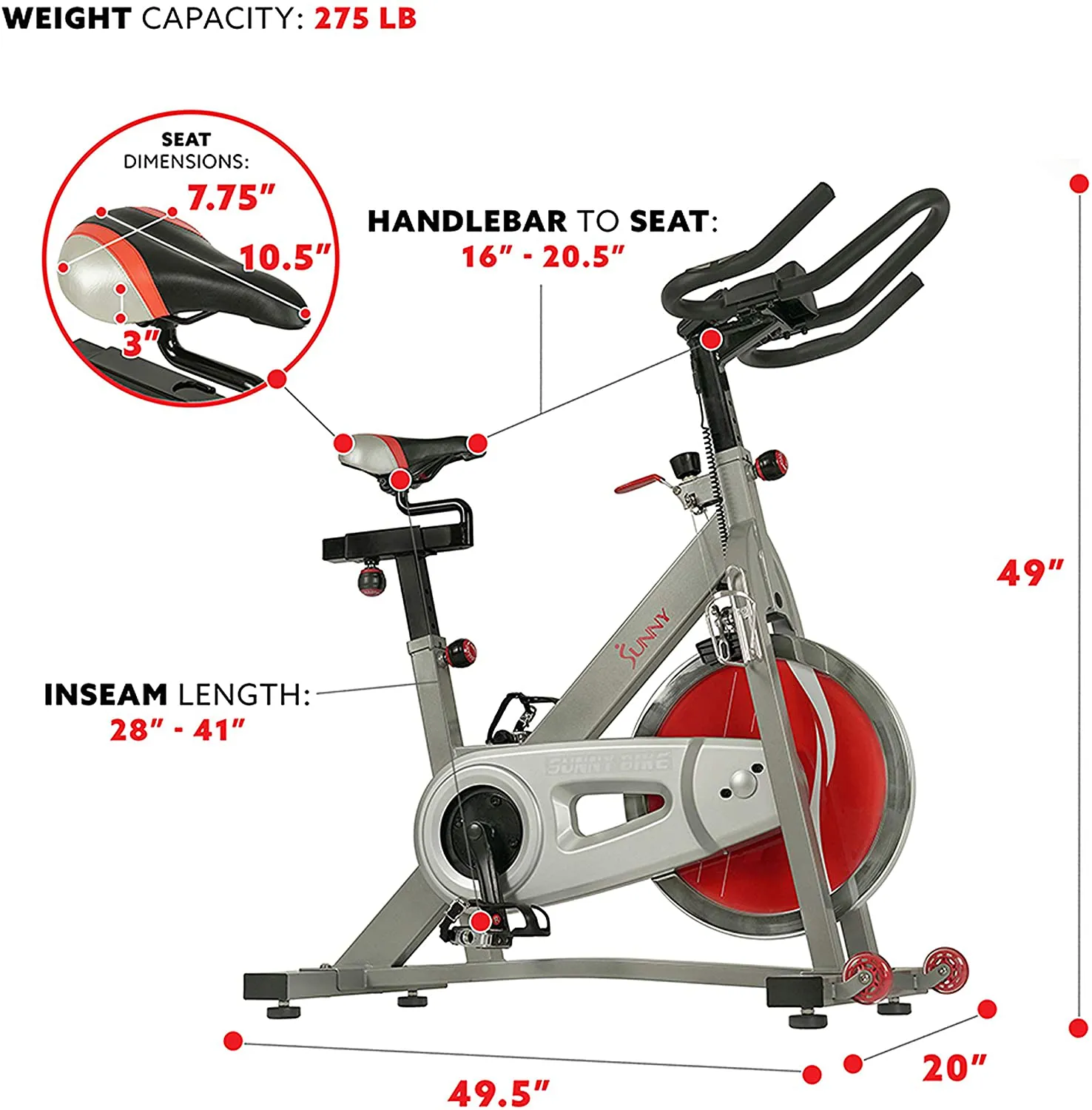 Sunny Health & Fitness Indoor Cycling Bike with 40 LB Flywheel and Dual Felt Resistance - Pro / Pro II