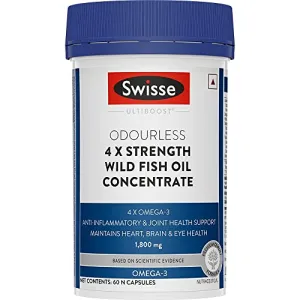 Swisse 4X Strength Fish Oil (1800mg Omega 3 In Single Capsule) Highest Fish Oil Strength - Recommended For Gym Goers & Active Individuals, 60 Capsules (1 Capsule Per Serving)