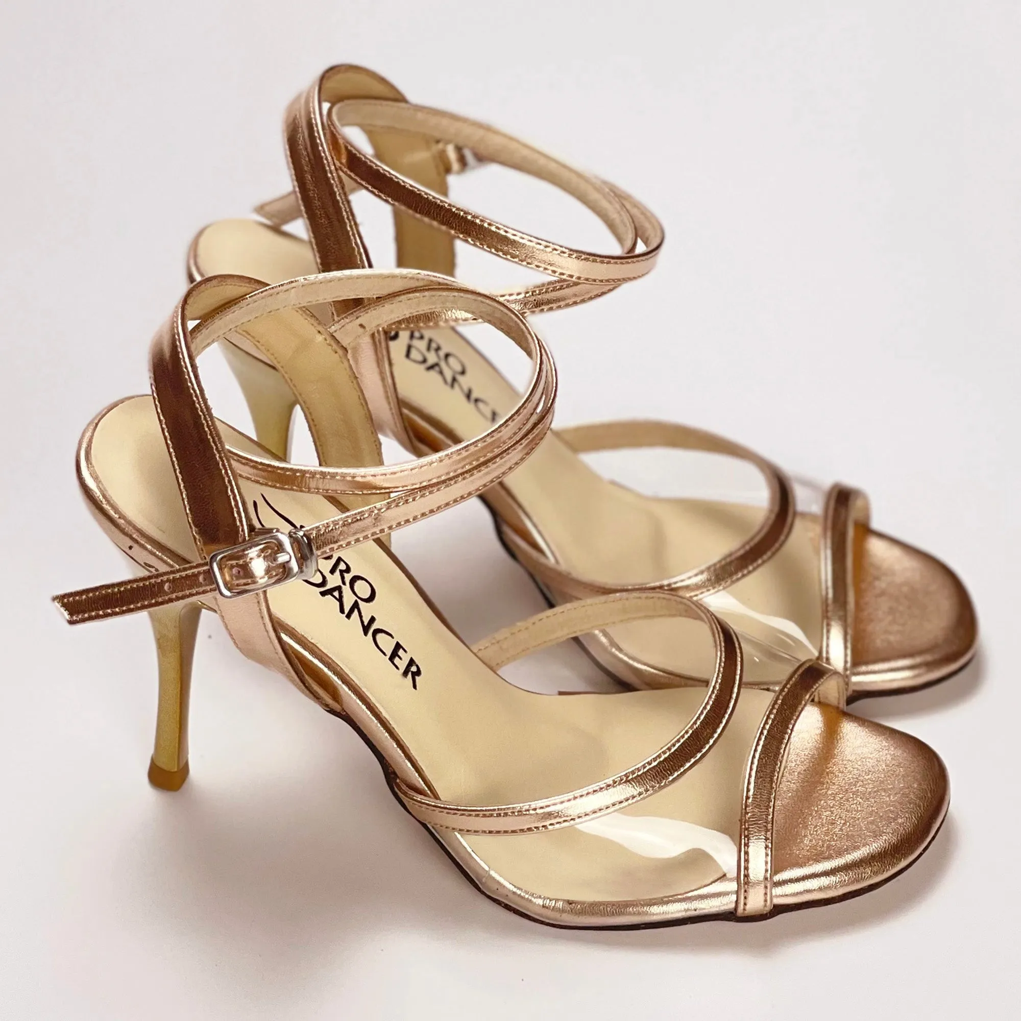 Tango Argentine Shoes High Heel Dance Sandals Leather Sole Rose Gold