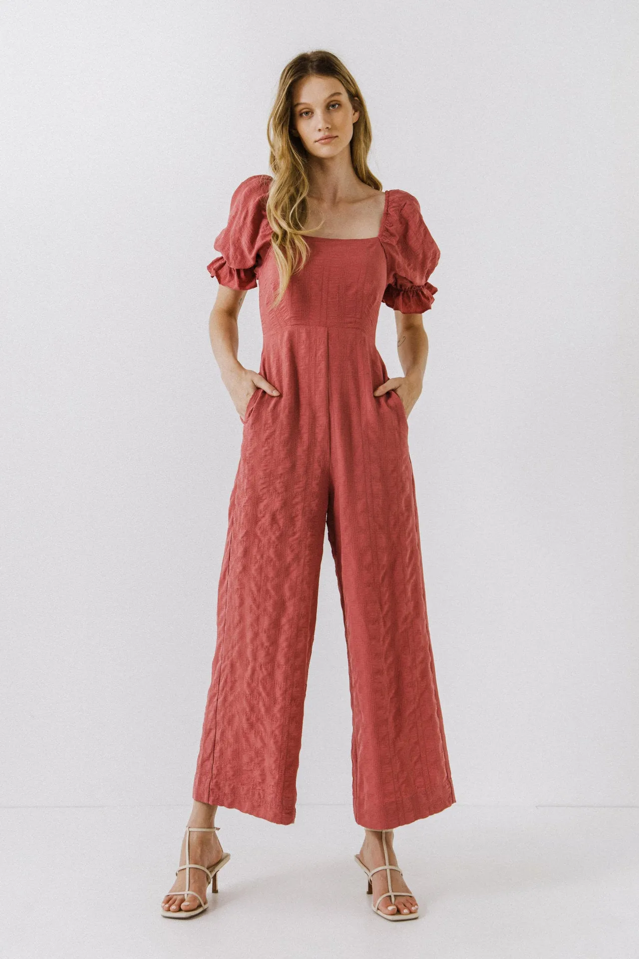 Textured Square Neck Jumpsuit