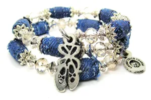 Tied Ballerina Shoes Blue Jean Beaded Wrap Bracelet