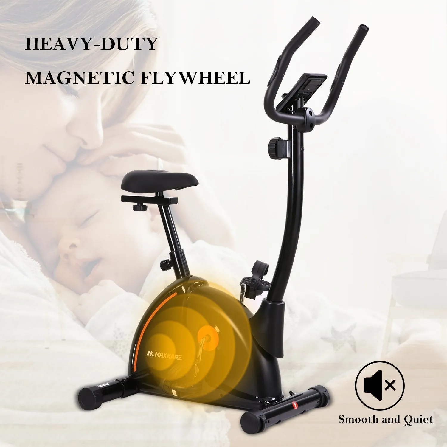 Upright Exercise Bike Stationary Bike with Adjustable Cushion Seat and Magnetic Resistance Pulse Monitor Transport Wheels and Tablet Holder