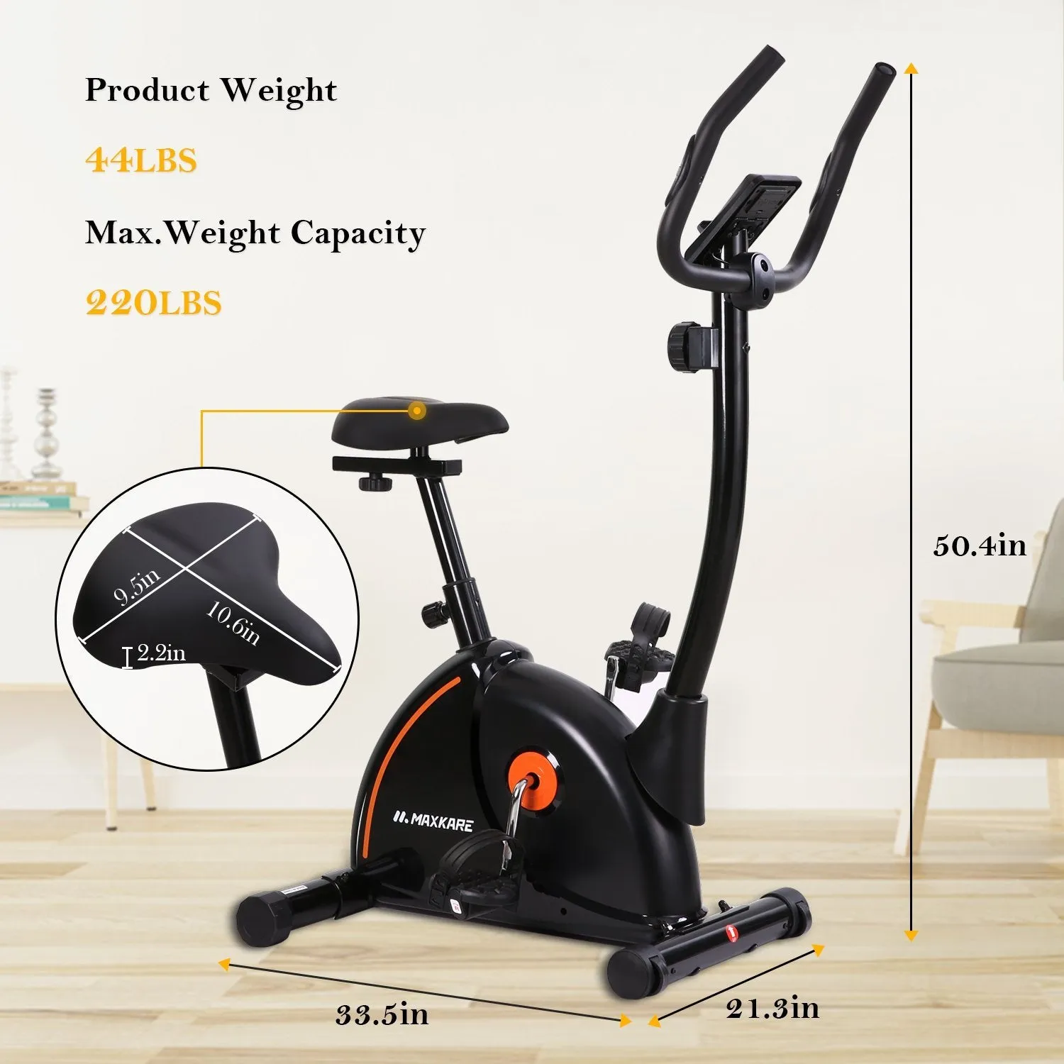 Upright Exercise Bike Stationary Bike with Adjustable Cushion Seat and Magnetic Resistance Pulse Monitor Transport Wheels and Tablet Holder