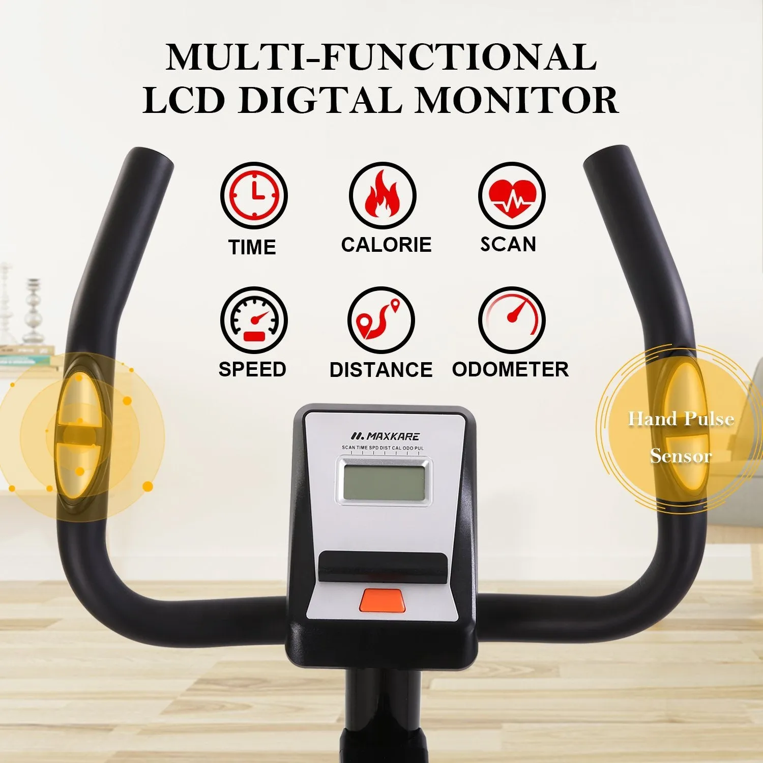 Upright Exercise Bike Stationary Bike with Adjustable Cushion Seat and Magnetic Resistance Pulse Monitor Transport Wheels and Tablet Holder