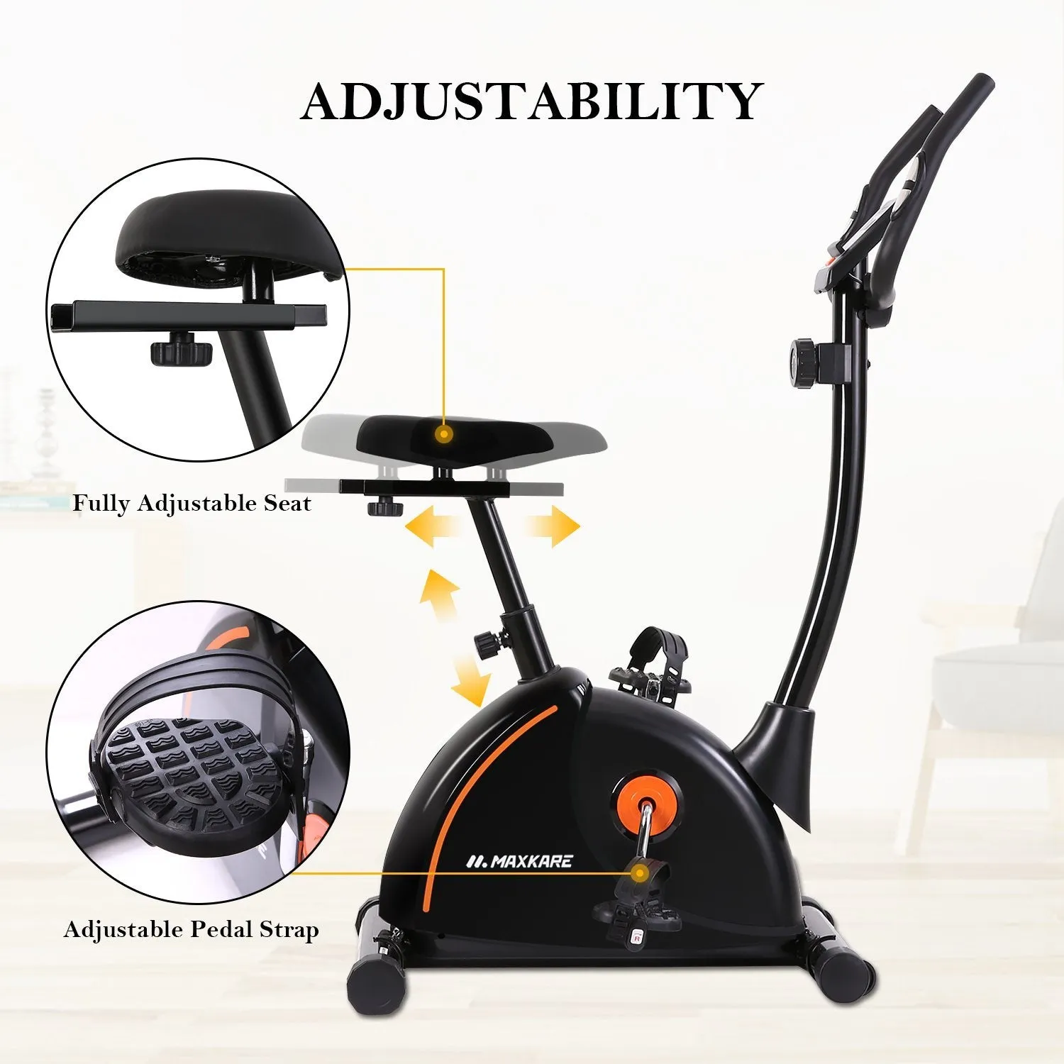 Upright Exercise Bike Stationary Bike with Adjustable Cushion Seat and Magnetic Resistance Pulse Monitor Transport Wheels and Tablet Holder