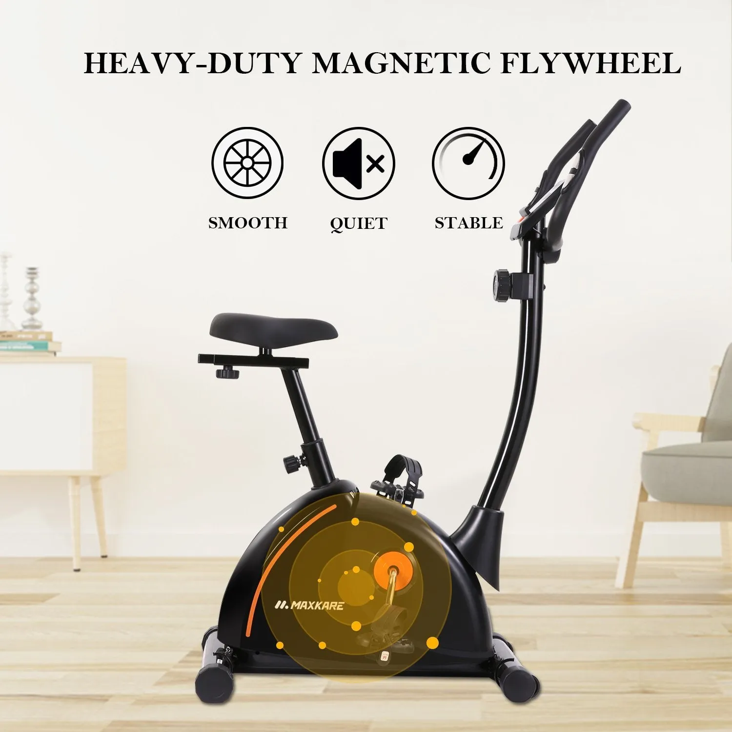 Upright Exercise Bike Stationary Bike with Adjustable Cushion Seat and Magnetic Resistance Pulse Monitor Transport Wheels and Tablet Holder