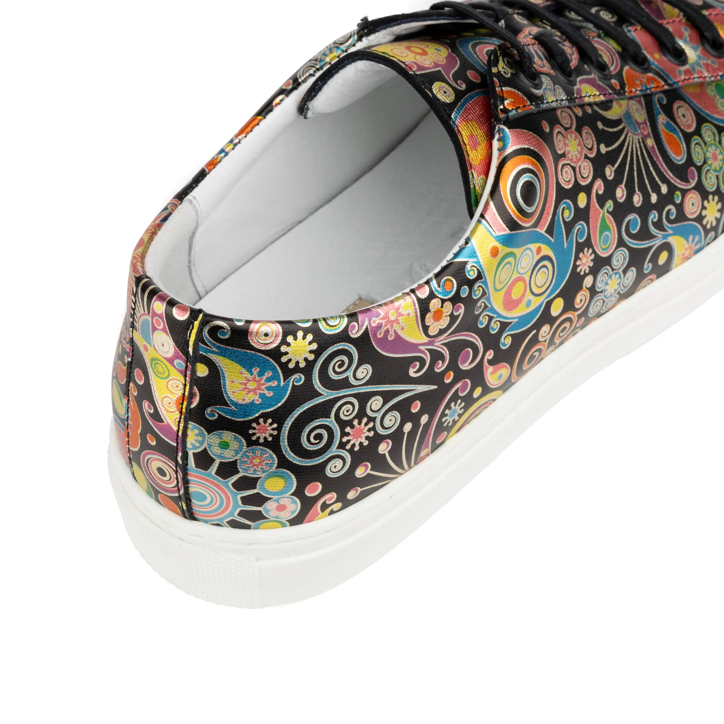 Valencia - Navy & Pink - Men's leather white rubber soles trainer in colourful print