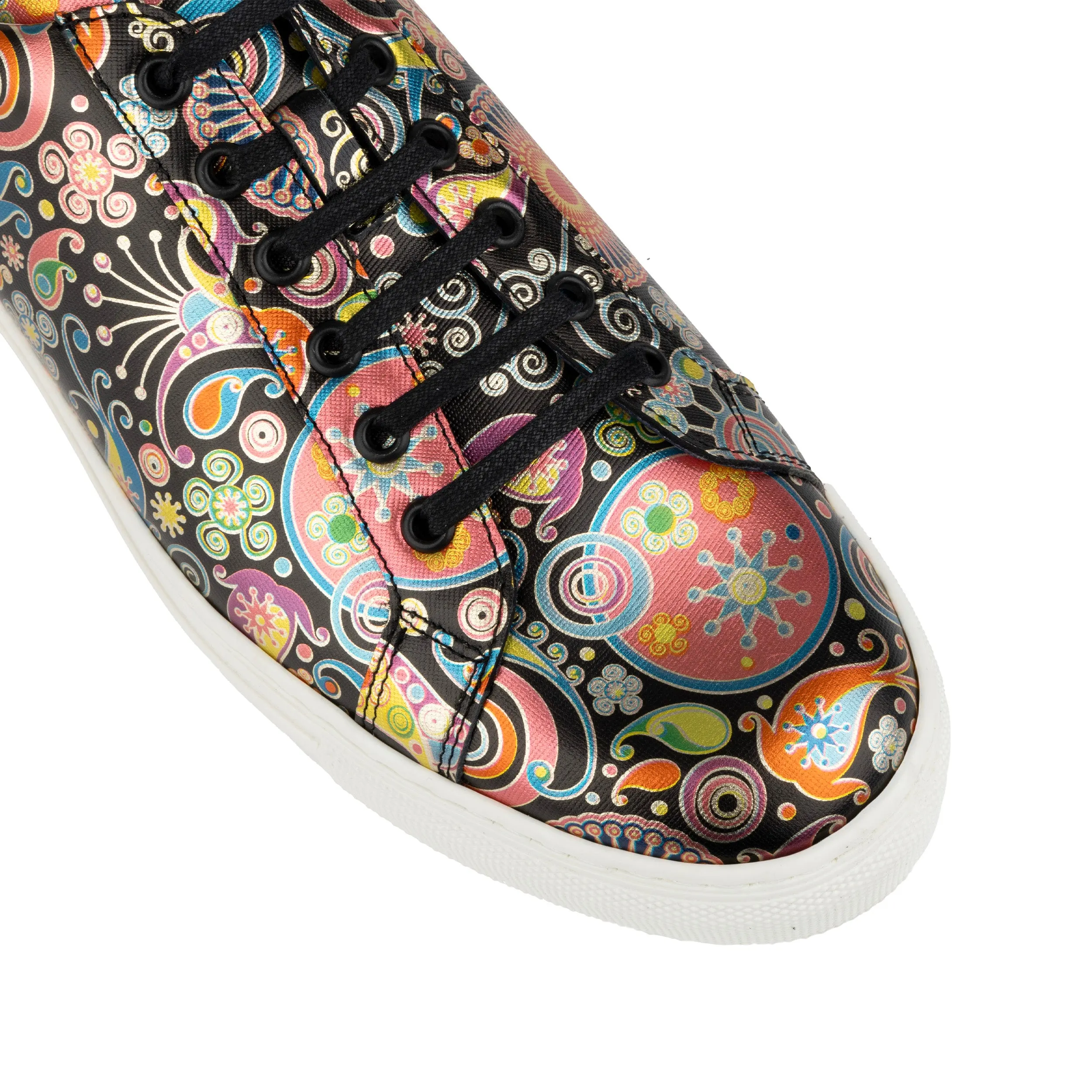 Valencia - Navy & Pink - Men's leather white rubber soles trainer in colourful print