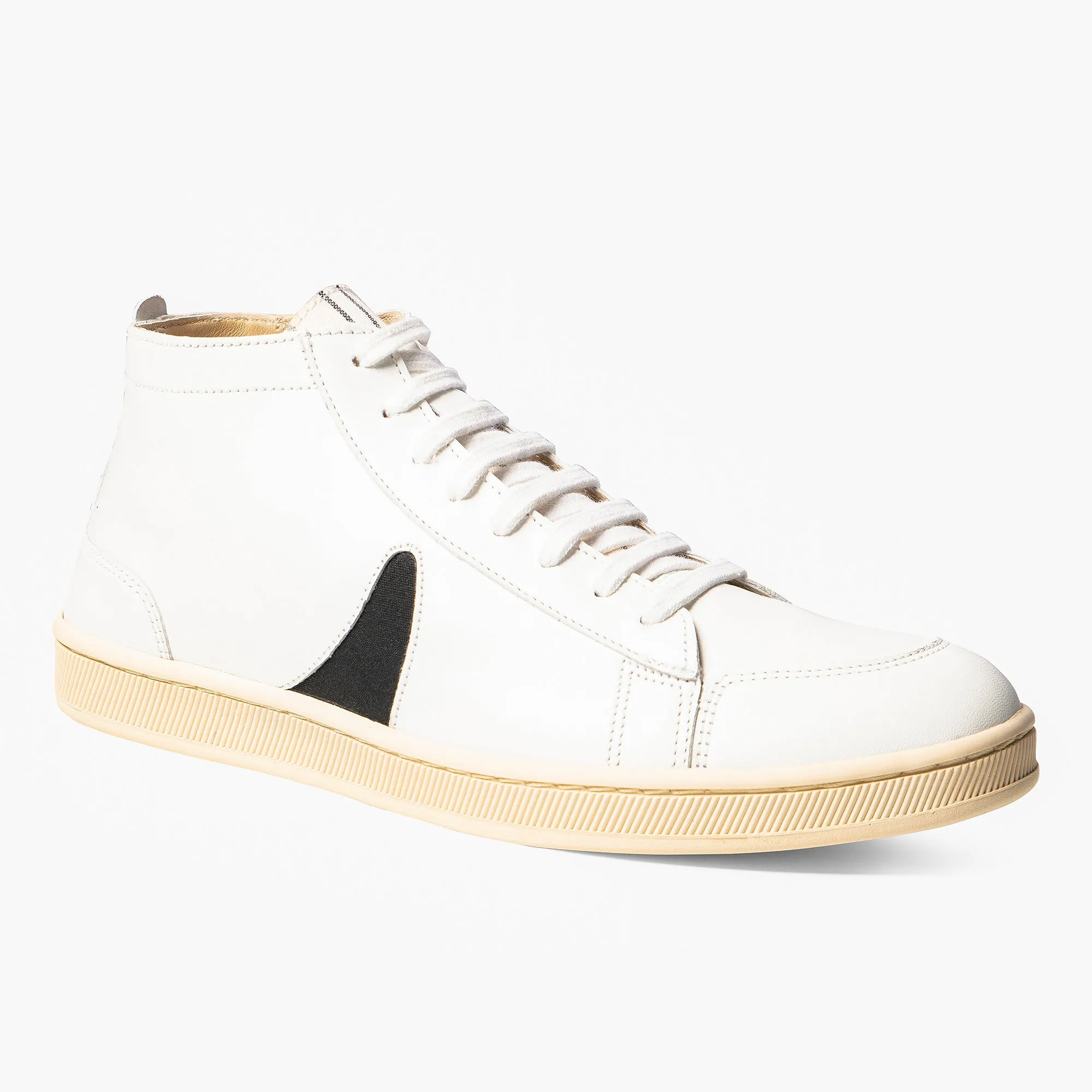 White Leather Black Horn Lamu High Top Sneakers