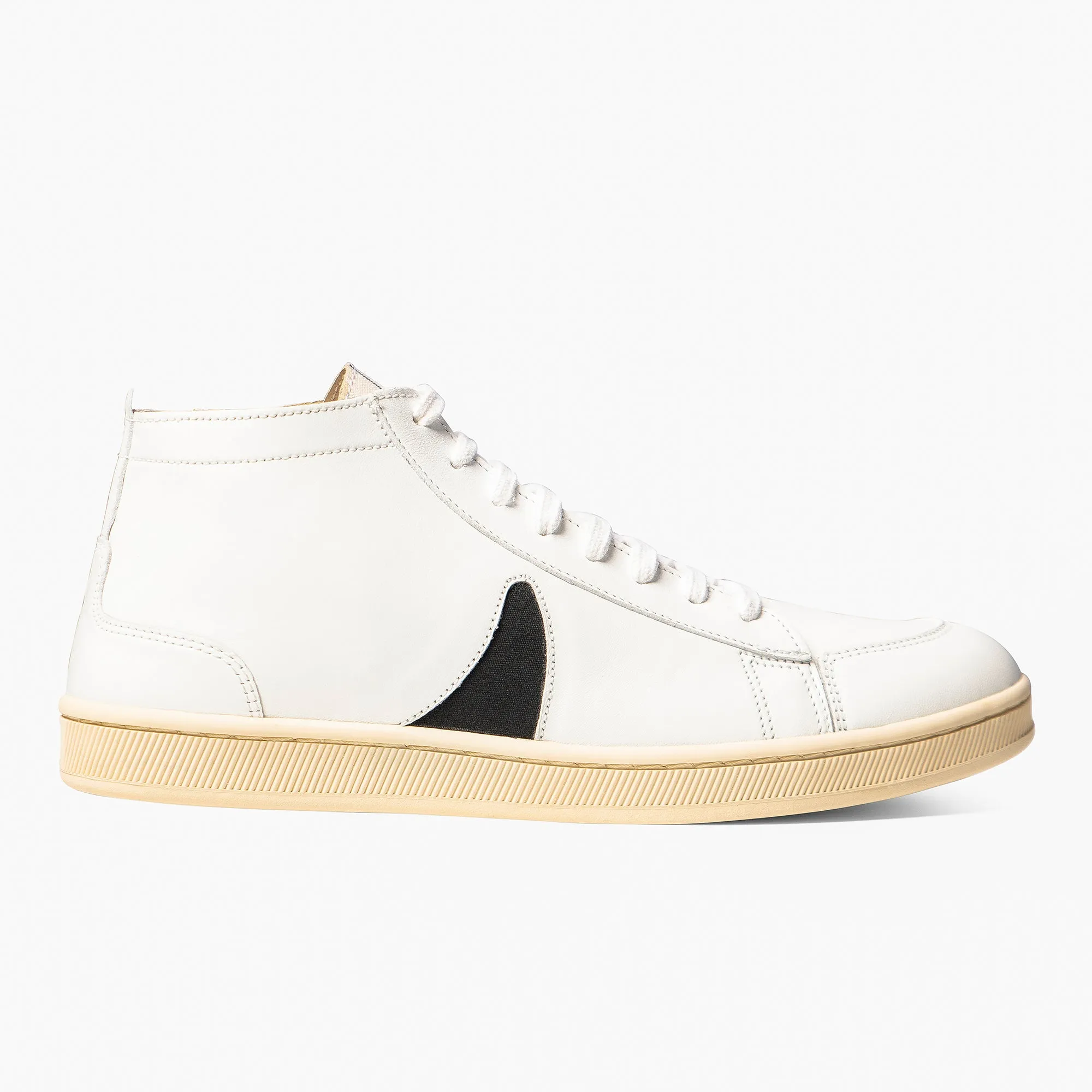 White Leather Black Horn Lamu High Top Sneakers