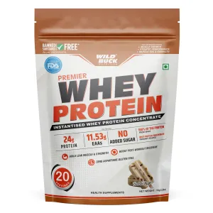 WILD BUCK Whey Protein Concentrate 100%,24G High Protein,5.43G Bcaa,11.53G Eaa & Added Digestive Enzymes|Muscle-Building Whey Protein Powder|Recovery & Muscle Growth|For Men & Women [1Kg,Rabdi Kulfi]