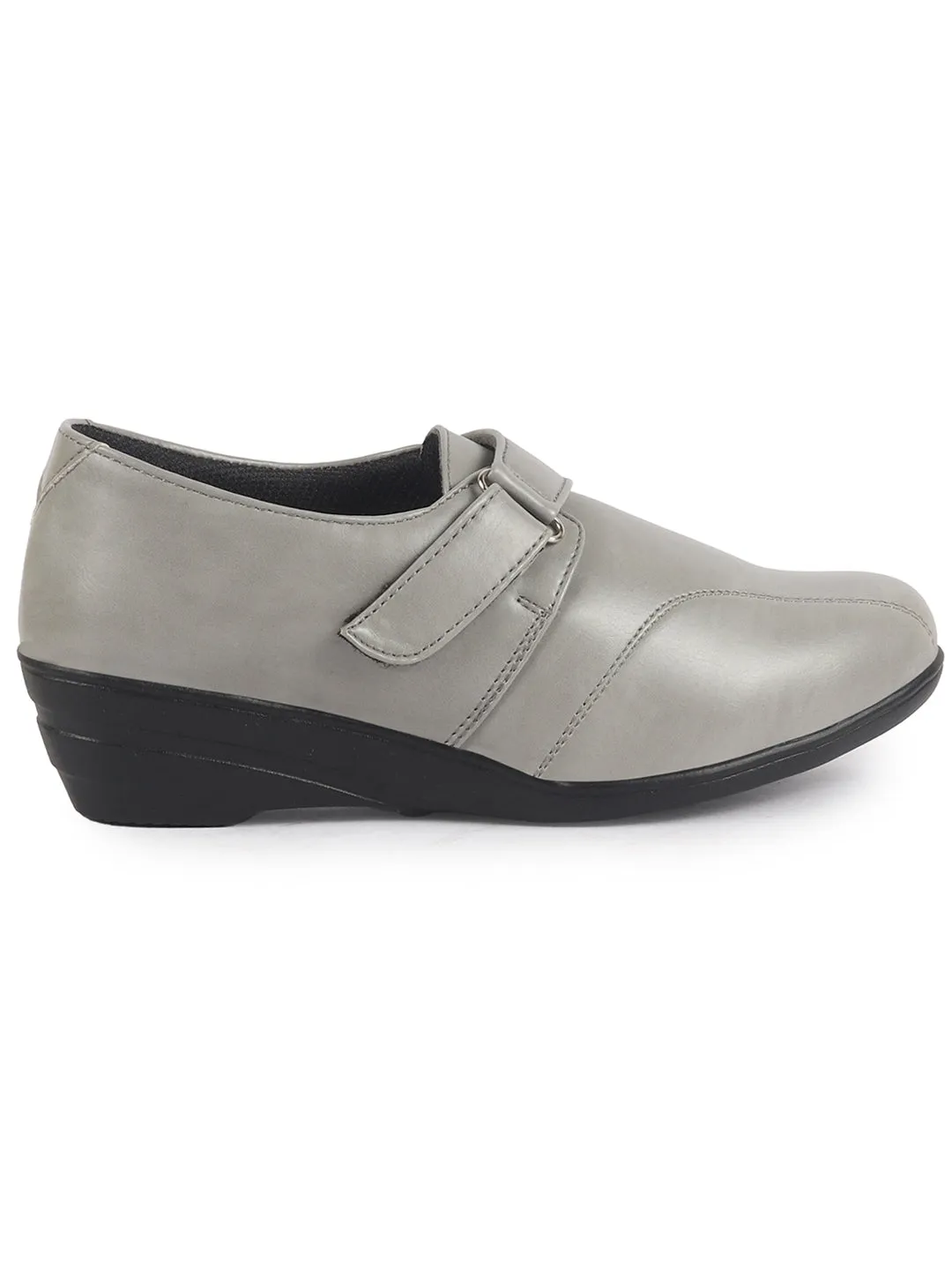 Women Grey Outdoor Fashion Hook and Loop Platform Heel Wedges