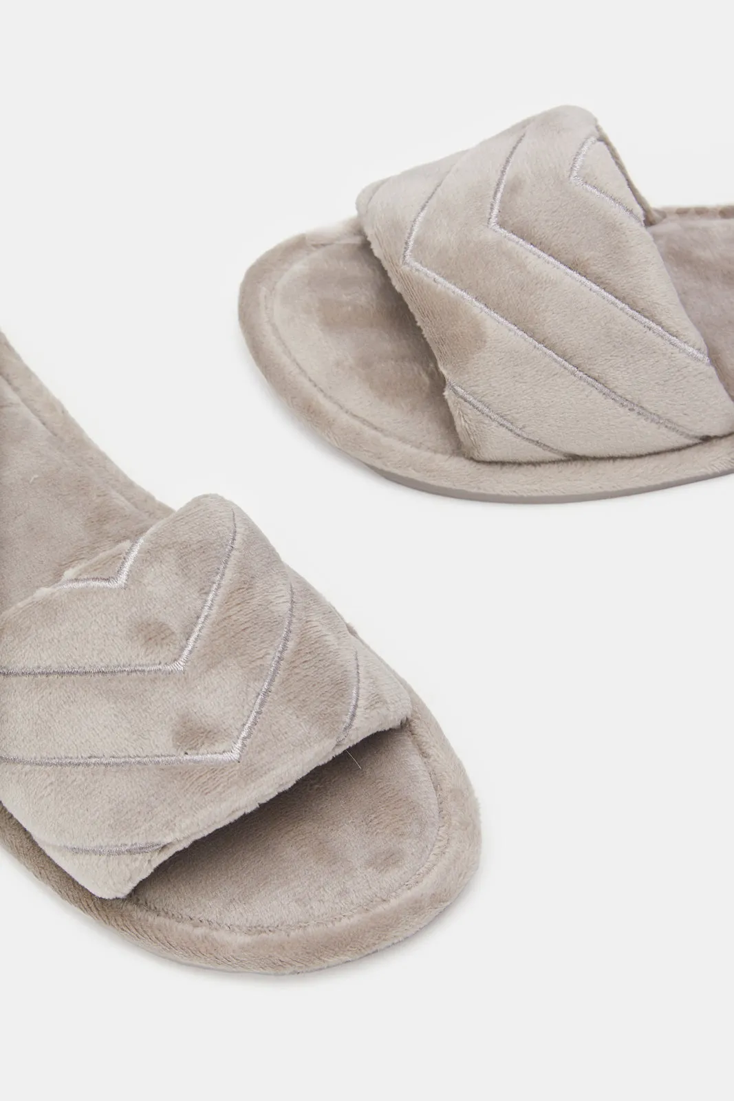 Women Grey Slipper With Stitch Detail