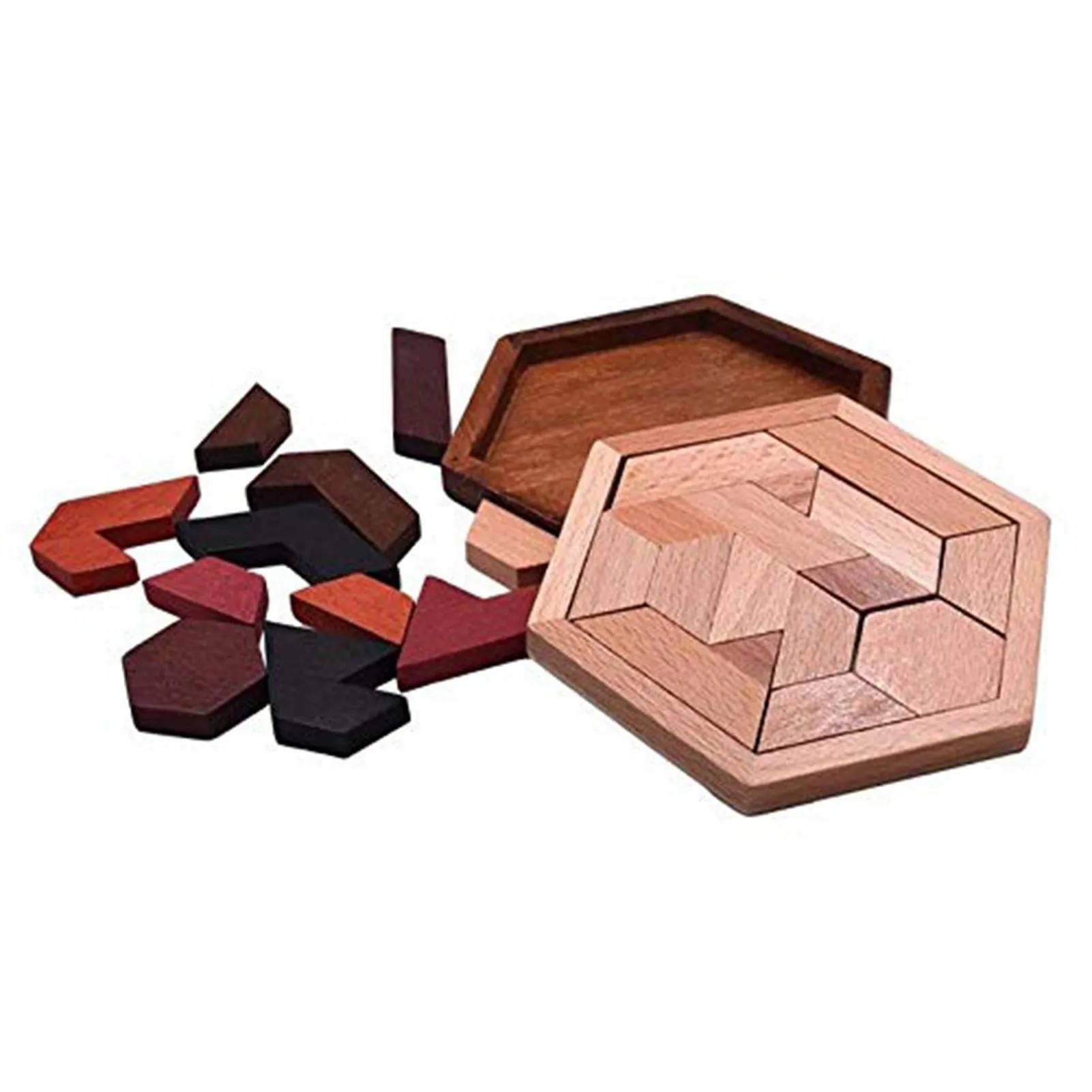 Wood Hexagon Jigsaw Puzzle Game Geometric Shape Cognitive Wooden Puzzles Adult Children Early Educational Toys for Kids