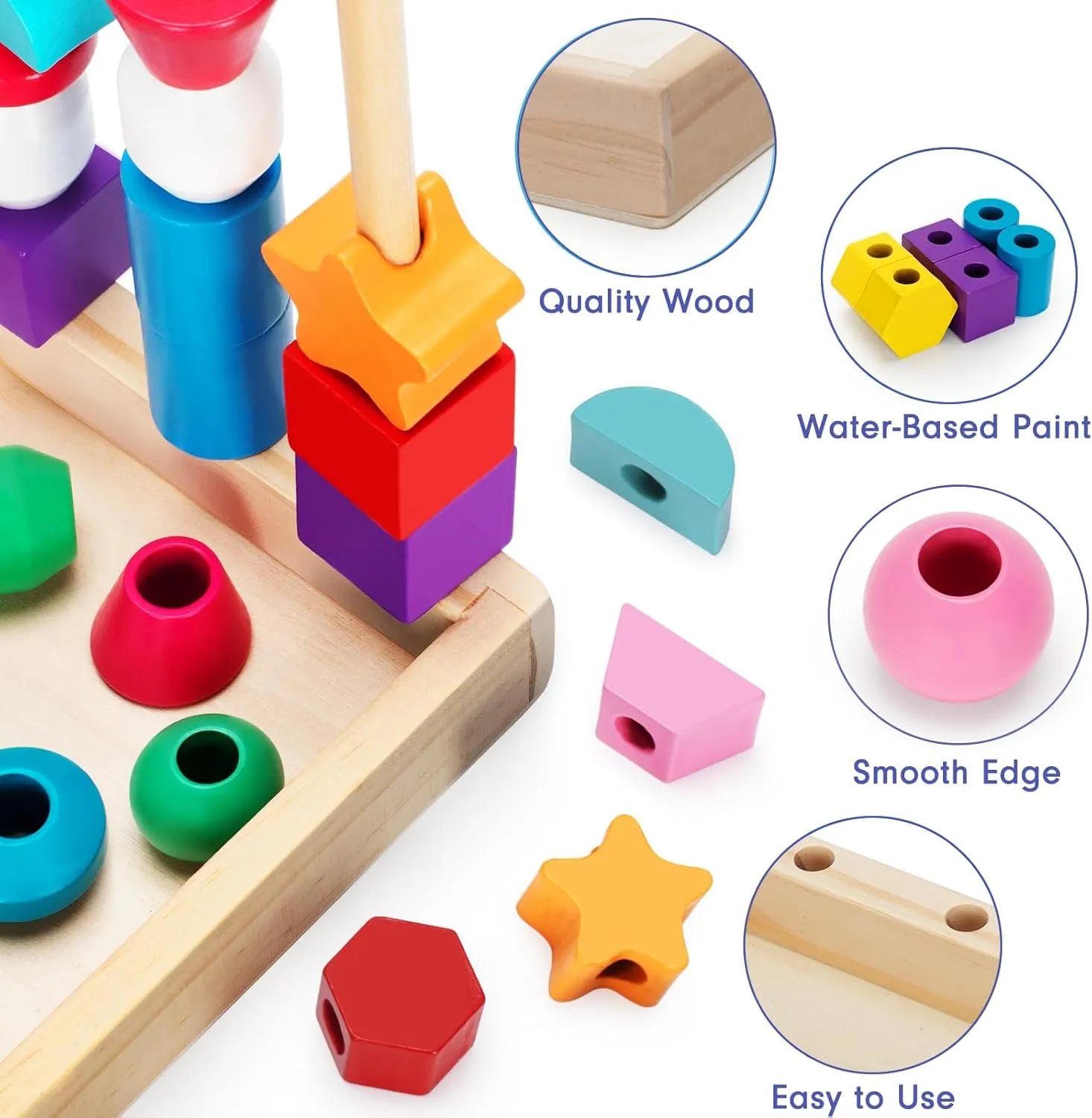 Wooden Five Sets of Shape Columns Bead Lacing Kit - 514